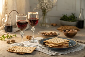 Fototapeta premium A Simple Festive Meal with Crispbread and Red Wine