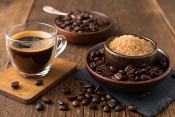 Aromatic Dark Roast Coffee with Brown Sugar and Roasted Beans