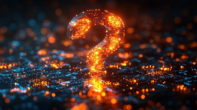 A digital question mark icon representing technology and support, designed for modern applications