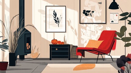 Scandinavian Autumn Home Illustrations for Cozy Home Decor Concepts