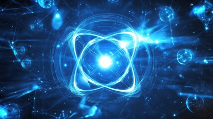 Fototapeta premium A concept of quantum computing with glowing particles, abstract digital backdrop.
