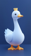 adorable white duck wearing yellow crown minimalism blue tones simple shape elegant look