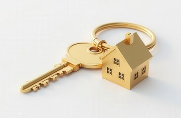 Golden key and house keychain representing real estate investment
