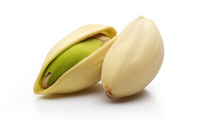 single pistachio on white background.