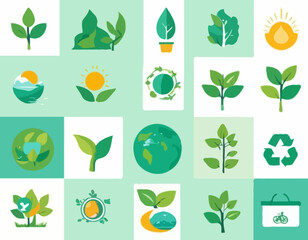 Illustrative Eco-Friendly Icons Pack for Green Initiatives and Environmental Projects