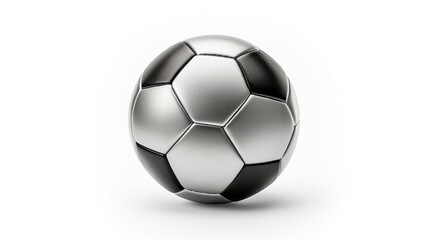 Soccer ball. Football ball realistic 3d design style. Leather texture silver and black color. Mockup of sports elements isolated on white background.