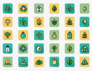 Illustrative Eco-Friendly Icons Pack for Green Initiatives and Environmental Projects
