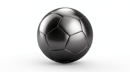 Soccer ball. Football ball realistic 3d design style. Leather texture silver and black color. Mockup of sports elements isolated on white background.