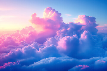 Surreal pink and purple clouds at sunset with majestic sky