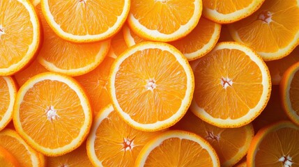 Fototapeta premium Close-up of many orange slices.