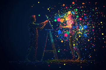 Vector illustration of a graphic designer creating digital artwork on a tablet