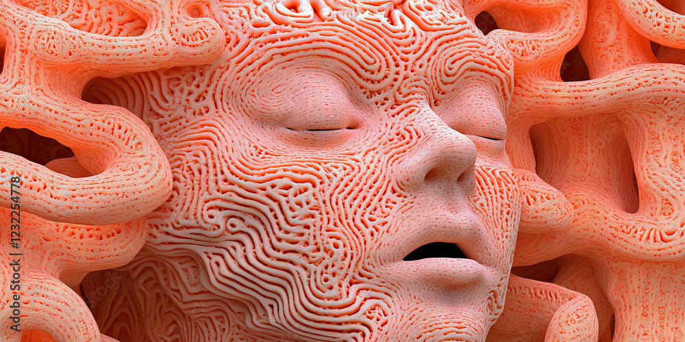 Fototapete digital rendering of a face embedded in an organic structure