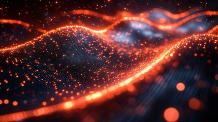 A futuristic 3D search engine logo with visual data streams, representing digital evolution