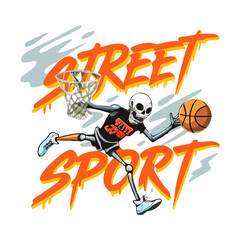 Stylized Skeleton Basketball Design for Sports Themes