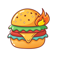 Hot and Juicy Burger Vector Graphic with Fire