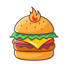 Hot and Juicy Burger Vector Graphic with Fire
