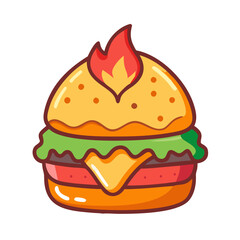 Hot and Juicy Burger Vector Graphic with Fire