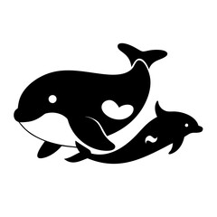 Naklejka premium Orca Family Icon with Bubbles Vector Graphic