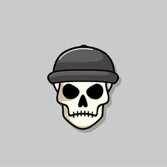 Cartoon skull character in grey snapback hat. Cool skull with expression angry. Sticker collection can be use as logo, symbol, icon.