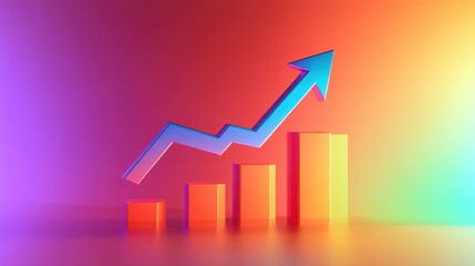 A stylized upward arrow symbolizing business growth, vibrant gradient backdrop.