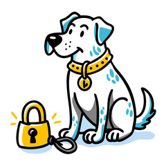 Vector Illustration of a Dog with a Lock for Security Themes