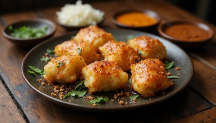 Gnocchi with parmesan cheese and tomato sauce. Concept of traditional Italian cuisine and gourmet food.