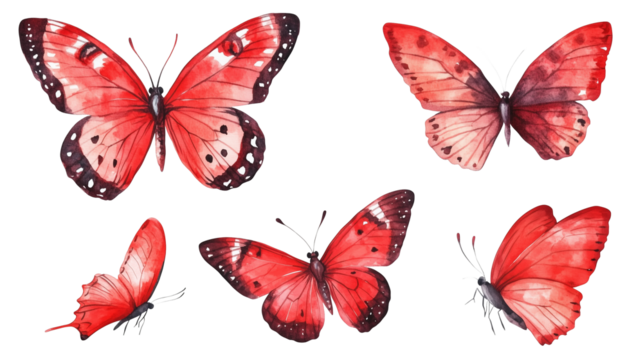 Red butterflies in watercolor style isolated on white or transparent png 

