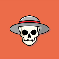 Cartoon skull character in Grey strawhat. Cool skull with expression angry. Sticker collection can be use as logo, symbol, icon.