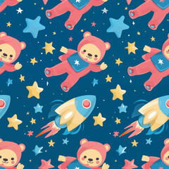 Fototapeta premium Space Bears Seamless Pattern