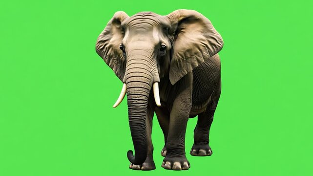 Majestic elephant walking on green screen
