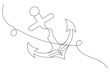 Ship anchor split single line art and isolated  minimalist outline vector icon 