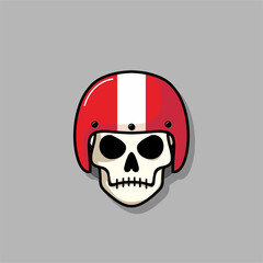 Cartoon skull character in Red helmet. Cool skull with expression angry . Sticker collection can be use as logo, symbol, icon.