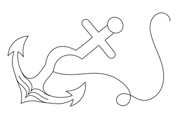 Ship anchor split single line art and isolated  minimalist outline vector icon 