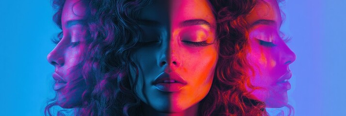 Fototapeta premium Neon Dreams: A Split Personality Portrait