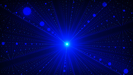 Blue futuristic flow. Data flow information. Digital communication concept. Abstract futuristic background with particles and linear grid. 3D rendering