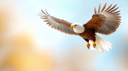 Obraz premium Majestic eagle soars gracefully in the open skies, wings fully outstretched