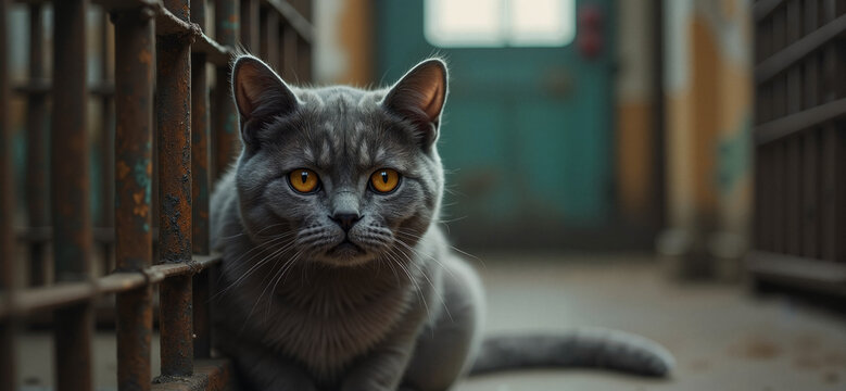 Cat in a shelter, perfect for cat adoption awareness, educational materials, and rescue campaigns