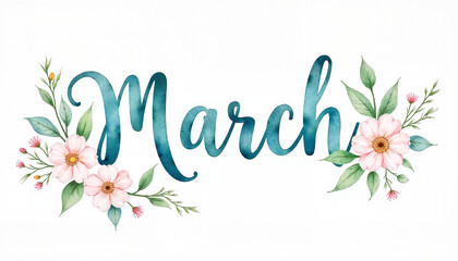 "March" Lettering with Flowers for Women's Day