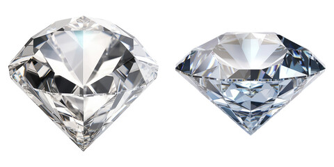 Glowing diamond isolated on transparent background, PNG, Set of