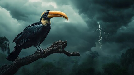 Obraz premium Toucan in a stormy forest, nature photography