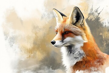 A vibrant painting of a fox against a clean white background, showcasing its rich colors and intricate details.