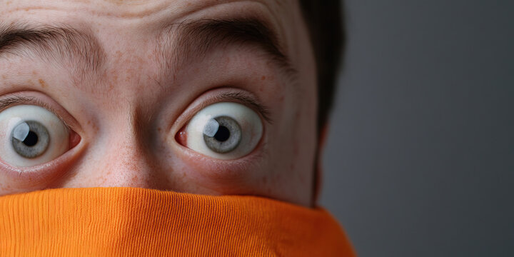 Close-up of Wide Eyes Partially Covered by Orange Fabric