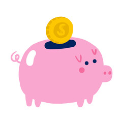 Money, finance, payment sign, icon, composition. Cute hand drawn doodle market, earning, deposit, currency, payment illustration with piggy bank, coin. Financial business background