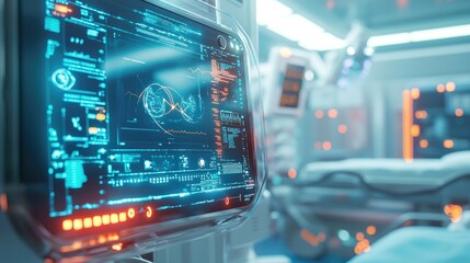 Obraz premium Futuristic Hospital Room with Advanced Medical Technology Interface