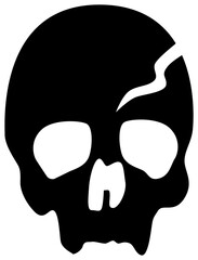 Minimalist cracked skull vector illustration in black silhouette style on a transparent background. Ideal for Halloween, logos, stickers, posters, tattoos, and horror or gothic design projects