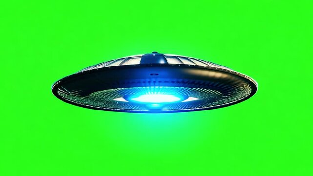 Ufo flying saucer hovering with green screen background