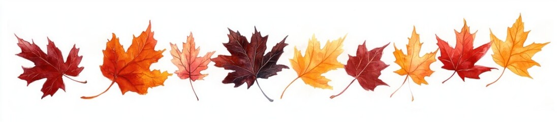 Fototapeta premium Vibrant Autumn Scene Colorful Maple Leaves Watercolor Design Thanksgiving Halloween Seasonal Elements