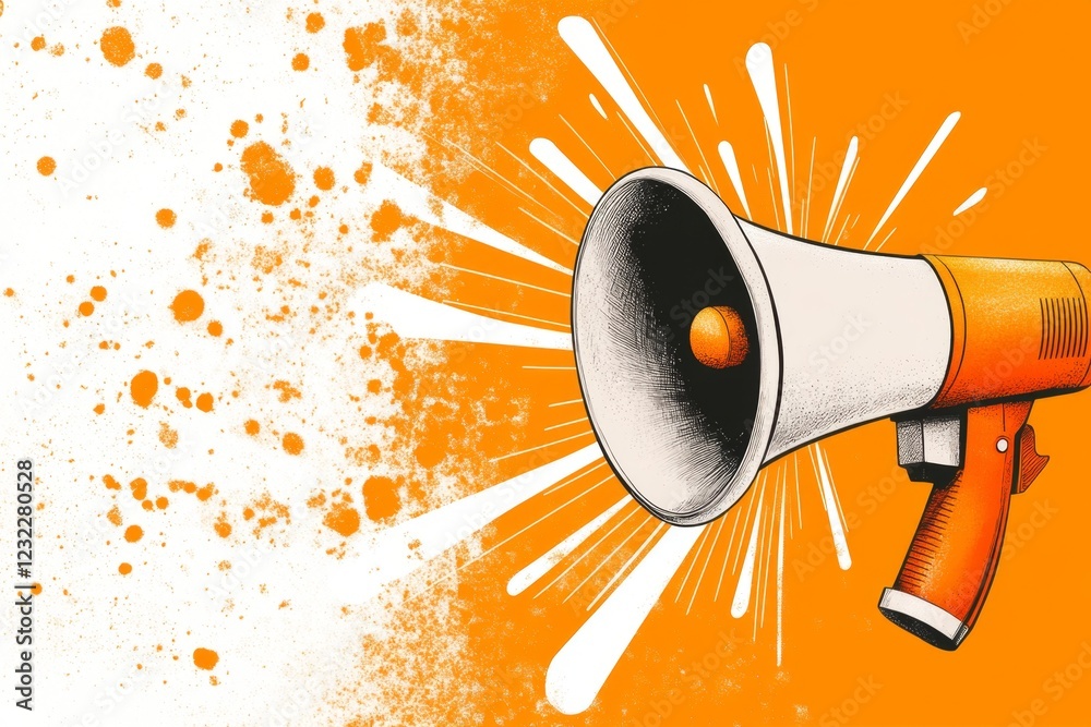 Poster a clean design of a megaphone with lines radiating outward, representing the spread of persuasive me