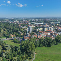 Ausblick auf die Innenstadt von Fürth rund um den Stadtpark an der Pegnitz