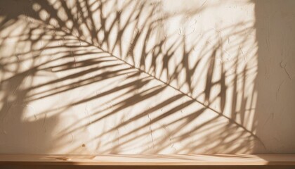 Serene Minimalist Scene With Palm Shadows, product presentation. Backdrop for design